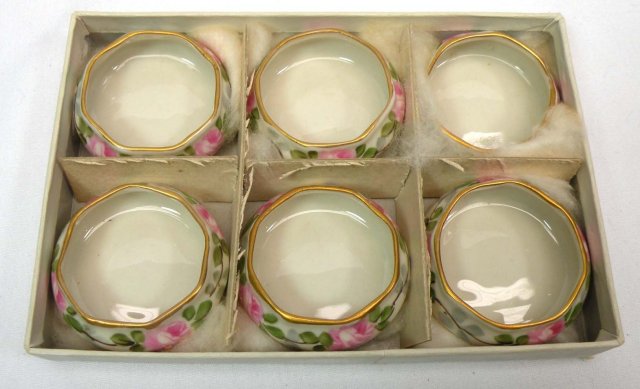 6 BELLEEK WILLETS Salts Salt Cellar Hand Painted O BOX