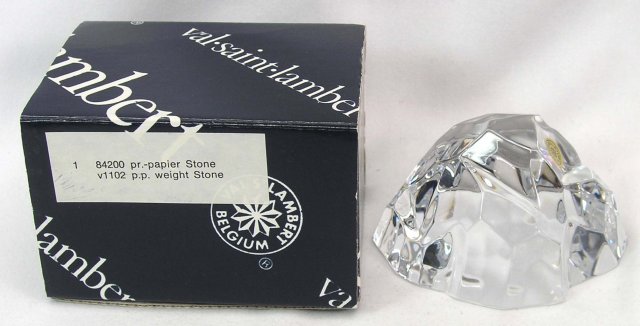 Signed VAL ST LAMBERT Stone Rock Paperweight w/ O BOX