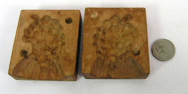 Antique Wood 2 Pc. Candy Mold Grapes Made In Germany