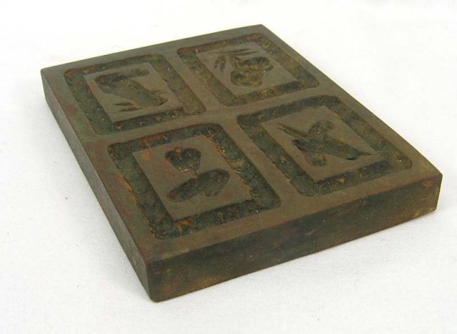 Antique Wood Butter Mold Stamp Rabbit Bird Flower