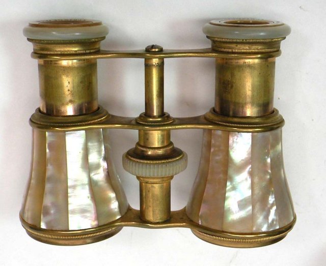 Old L H FORCE Mother of Pearl Opera Glasses w/ Case