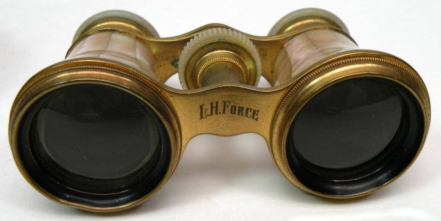 Old L H FORCE Mother of Pearl Opera Glasses w/ Case