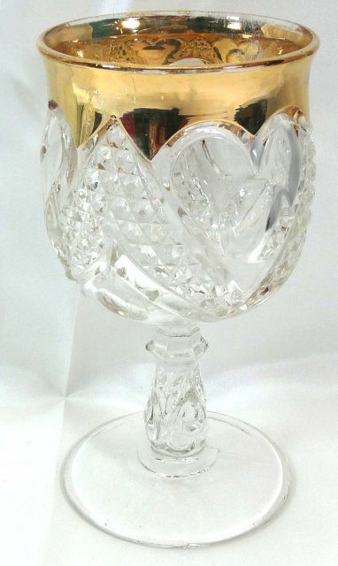 EAPG HEART WITH THUMBPRINT Goblet w/ Gold Trim