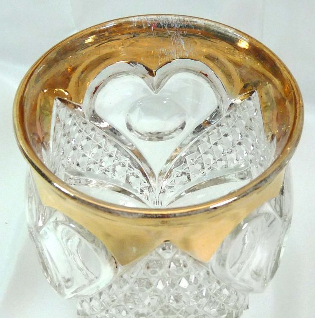EAPG HEART WITH THUMBPRINT Goblet w/ Gold Trim