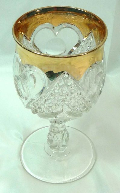 EAPG HEART WITH THUMBPRINT Goblet w/ Gold Trim