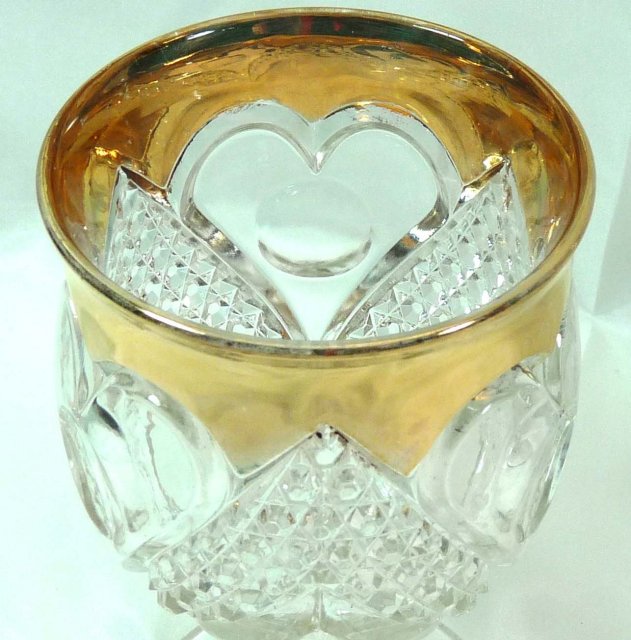 EAPG HEART WITH THUMBPRINT Goblet w/ Gold Trim