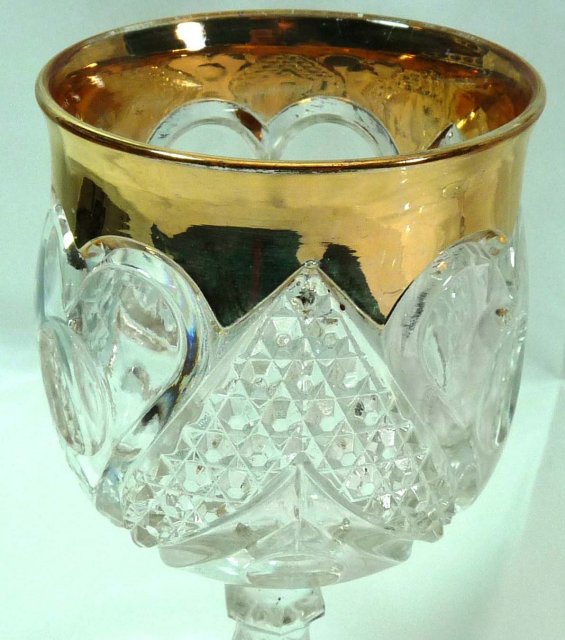 EAPG HEART WITH THUMBPRINT Goblet w/ Gold Trim