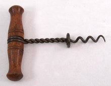 Antique CORKSCREW w/ Turned Wood Handle, Twisted Wire