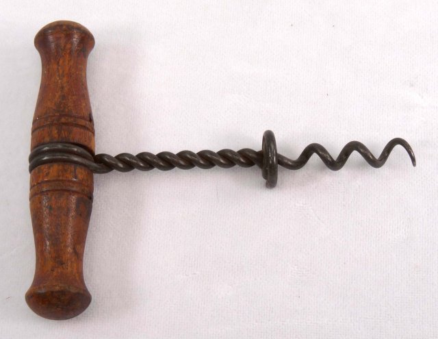Antique CORKSCREW w/ Turned Wood Handle, Twisted Wire