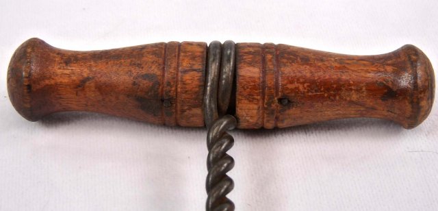 Antique CORKSCREW w/ Turned Wood Handle, Twisted Wire