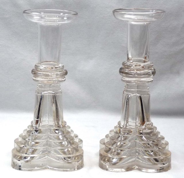 RARE Antique Pair BOSTON & SANDWICH Glass Candlesticks1