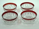 4 ADAMS Ruby Stained KINGS CROWN Berry Bowls c 1880