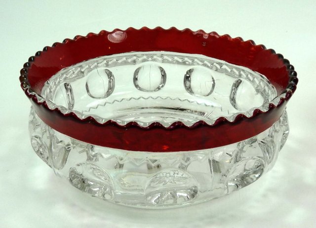 4 ADAMS Ruby Stained KINGS CROWN Berry Bowls c 1880