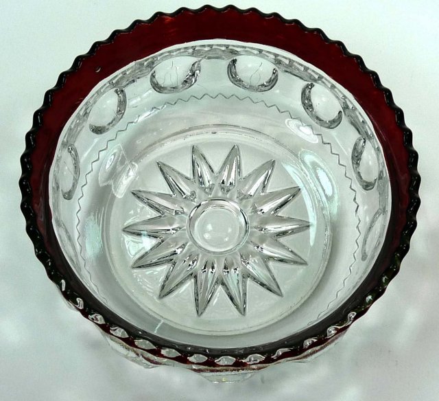 4 ADAMS Ruby Stained KINGS CROWN Berry Bowls c 1880