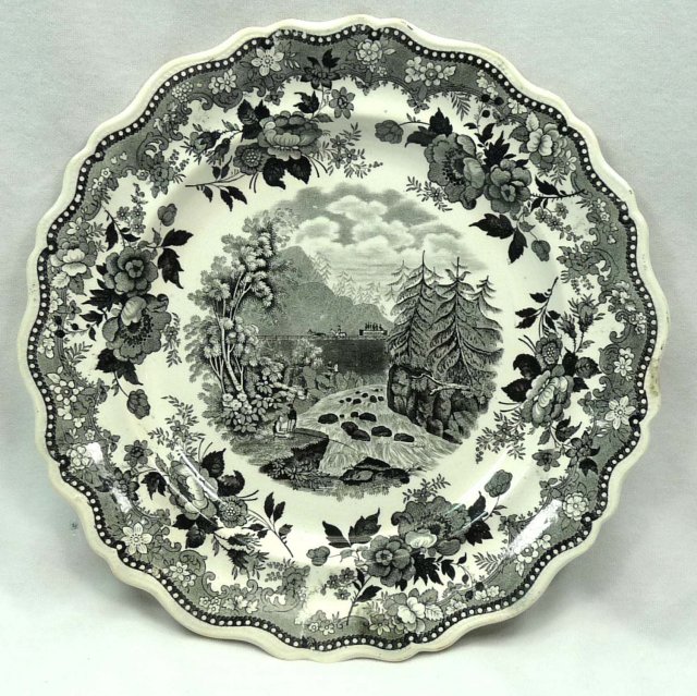 JACKSON Black Transferware CANAL LITTLE FALLS MOHAWK Plate