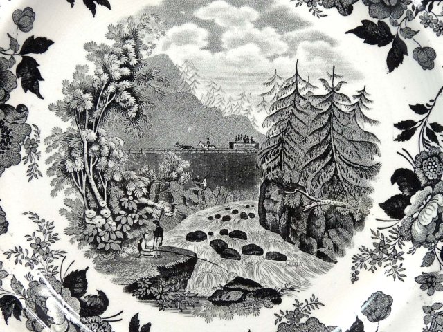 JACKSON Black Transferware CANAL LITTLE FALLS MOHAWK Plate