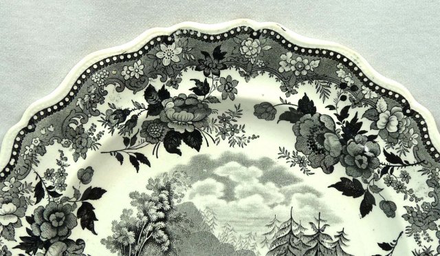 JACKSON Black Transferware CANAL LITTLE FALLS MOHAWK Plate
