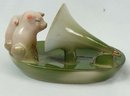 Old German 2 PINK PIGS with Phonograph Horn Dish