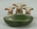 Old German Porcelain 3 PINK PIGS w/ Green Basket