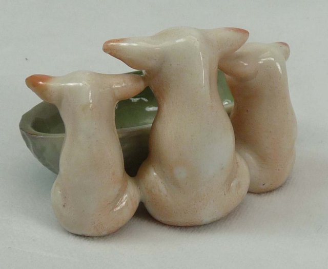 Old German Porcelain 3 PINK PIGS w/ Green Basket
