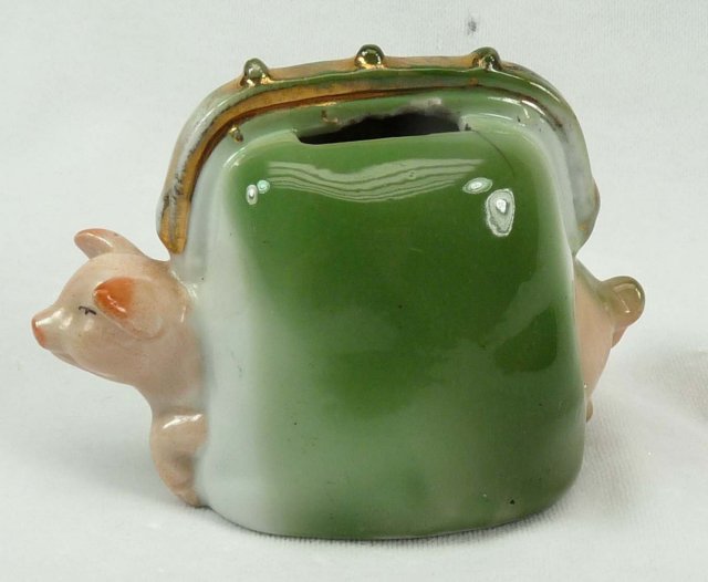 Old German Porcelain PINK PIG Purse Coin Bank