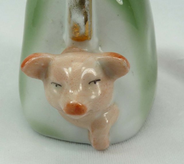 Old German Porcelain PINK PIG Purse Coin Bank