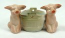 Old German 2 PINK PIGS Bucket Toothpick Match Holder
