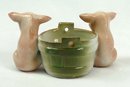 Old German 2 PINK PIGS Bucket Toothpick Match Holder