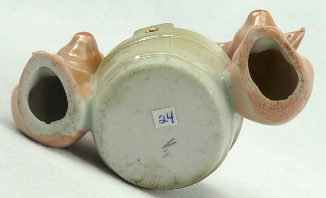 Old German 2 PINK PIGS Bucket Toothpick Match Holder