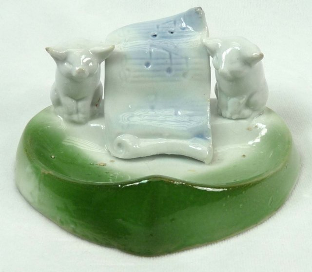 Old German Porc. 2 WHITE PIGS Sheet Music Dresser Tray