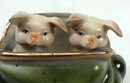 Old German Porcelain 2 PINK PIGS Peeking Green Purse