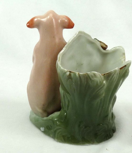 Old German Porcelain PINK PIG Toothpick Holder w/ Face