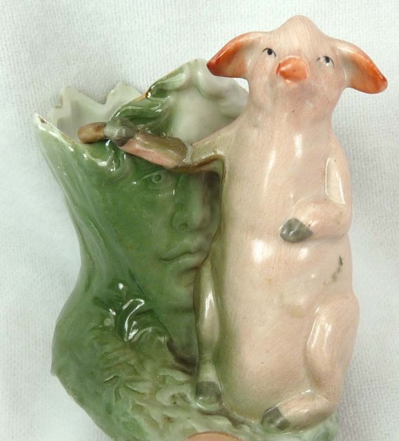 Old German Porcelain PINK PIG Toothpick Holder w/ Face
