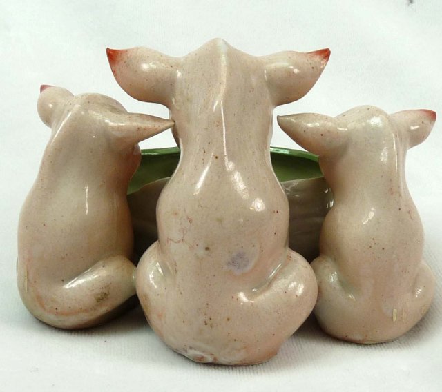 Old German Porcelain 3 PINK PIGS Trough Open Salt