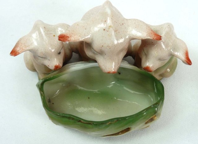 Old German Porcelain 3 PINK PIGS Trough Open Salt