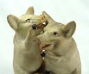 Old German Bisque 2 pink PIGS Sitting on Cup Whispering