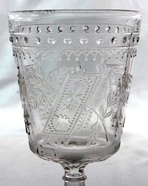 EAPG GOOD LUCK Horseshoe Pattern Glass Goblet