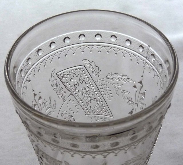 EAPG GOOD LUCK Horseshoe Pattern Glass Goblet