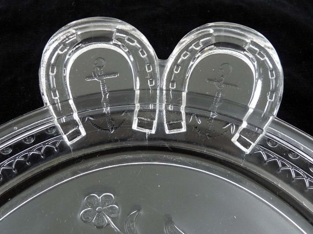 EAPG HORSESHOE GOOD LUCK Water Tray Dbl Horseshoe Handl