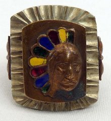 Vintage Mexican Souvenir Indian Head Ring Enamel Headdress