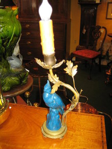 PAIR OF FRENCH GILT AND PORCELAIN BIRD LAMPS