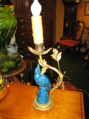 PAIR OF FRENCH GILT AND PORCELAIN BIRD LAMPS