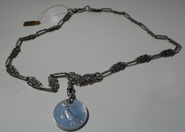 Victorian Sterling Silver Necklace with Coin Pendent
