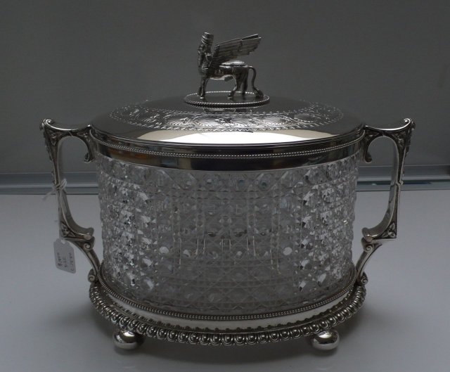 Vctorian Silver Plate and Cut Glass Biscuit Box