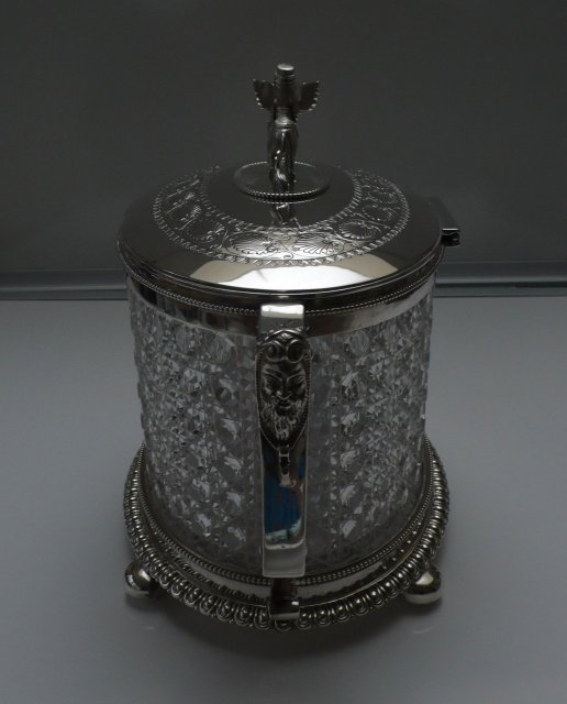 Vctorian Silver Plate and Cut Glass Biscuit Box