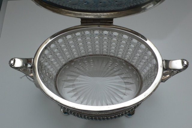 Vctorian Silver Plate and Cut Glass Biscuit Box