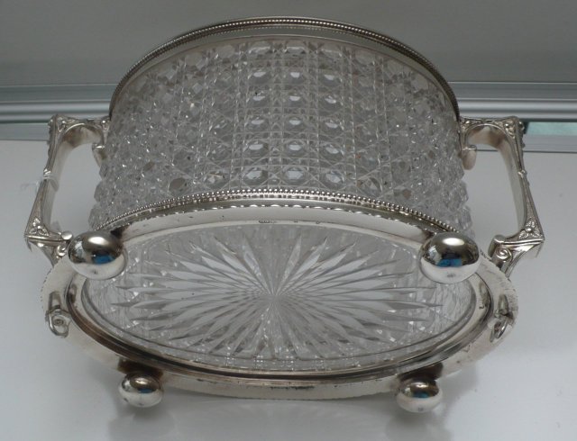 Vctorian Silver Plate and Cut Glass Biscuit Box