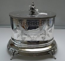 Victorian Silver Plate Oval Biscuit Box