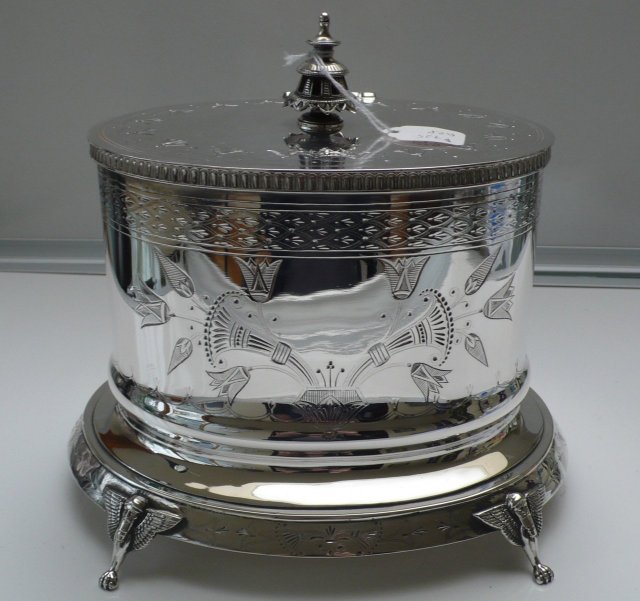 Victorian Silver Plate Oval Biscuit Box