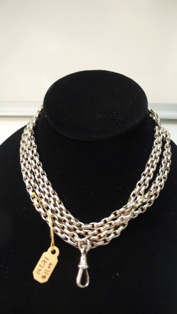 Victorian Sterling Long Guard Chain Necklace